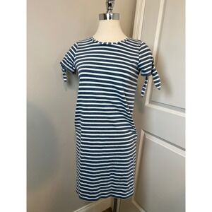 Jane and Delaney Blue White Stripe Tie Sleeve Casual T Shirt Dress‎ Women's XS
